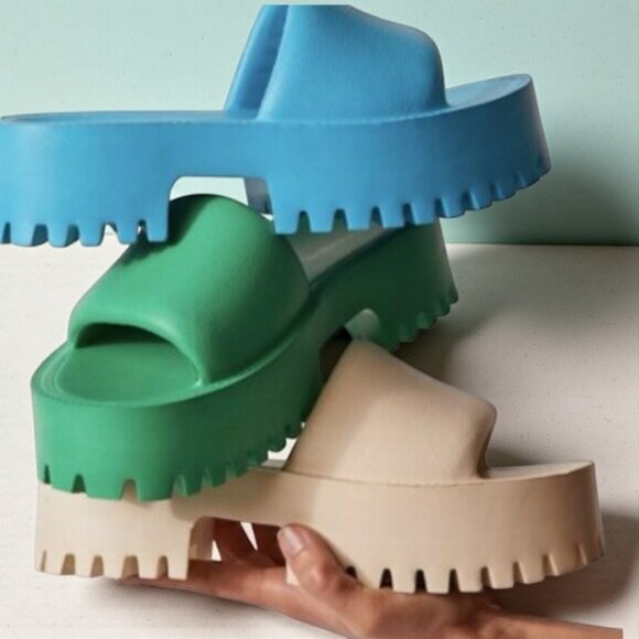 JEFFREY CAMPBELL Bae Platform Sandals 40 9 Bright Blue Chunky Rubber Slides - Picture 3 of 16